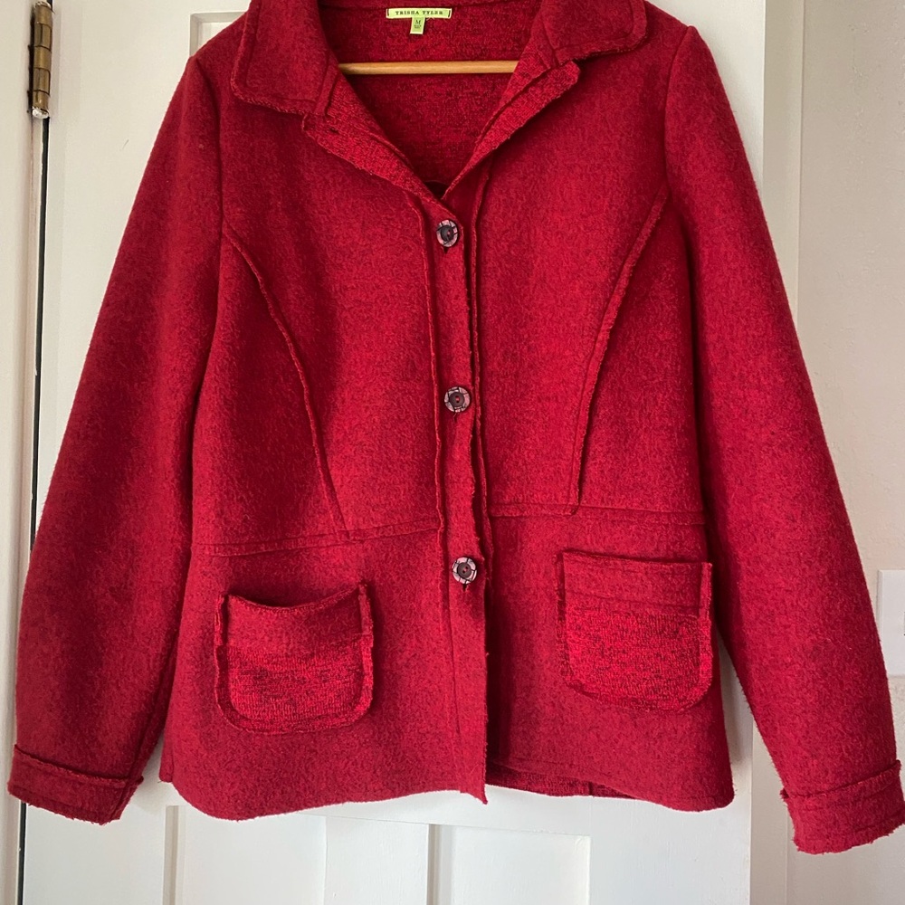 Trisha Tyler Red Wool-Blend Blazer with Boxy Cut